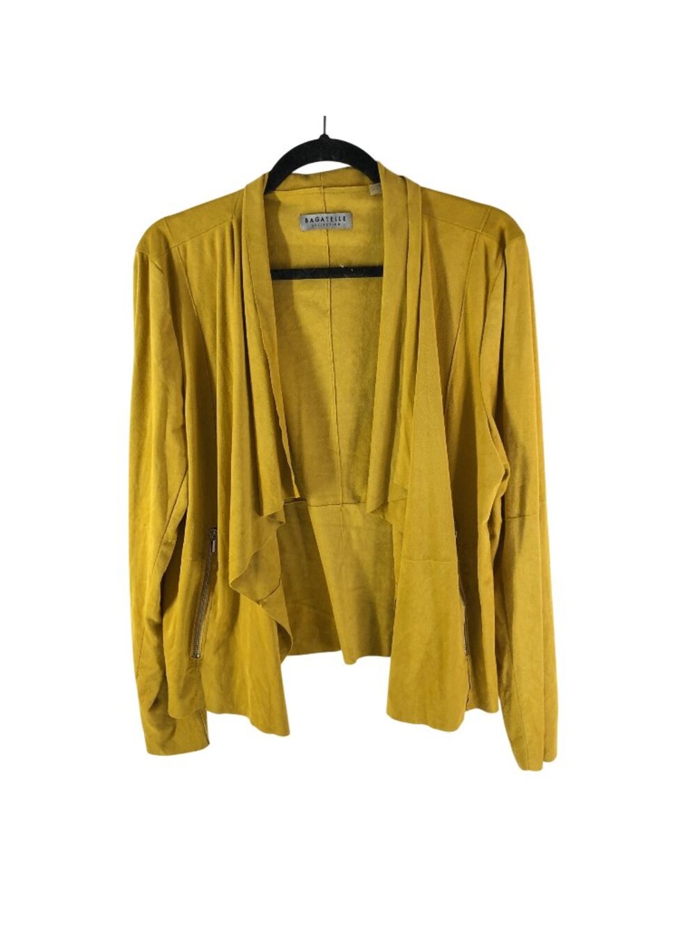 Bagatelle Collection Mustard Yellow Open-Front Draped Jacket XL Faux Suede